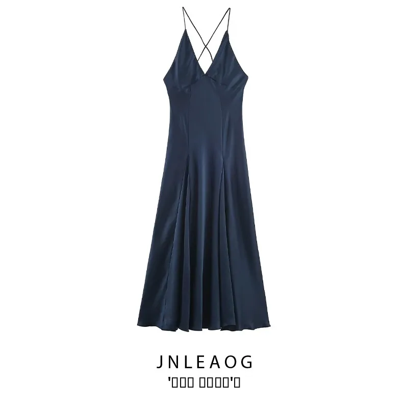 Ele Long Silk Satin Feel Dr Autumn New Sle Women's Faion Design Casual Slim Fit Polyester Fiber No Sve Dr