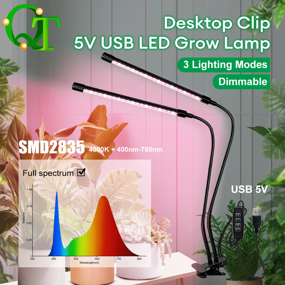 

Desktop clip-on LED grow light 3H 9H 12H timerable dimmable indoor grow light USB 5V