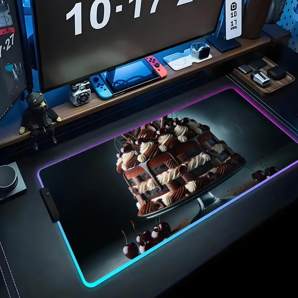 

delicious cake Mouse Pad RGB Gaming Mousepad Big LED Pad PC Desk Mat Luminous Mouse Pad Large Keyboard Mats Table Rug With