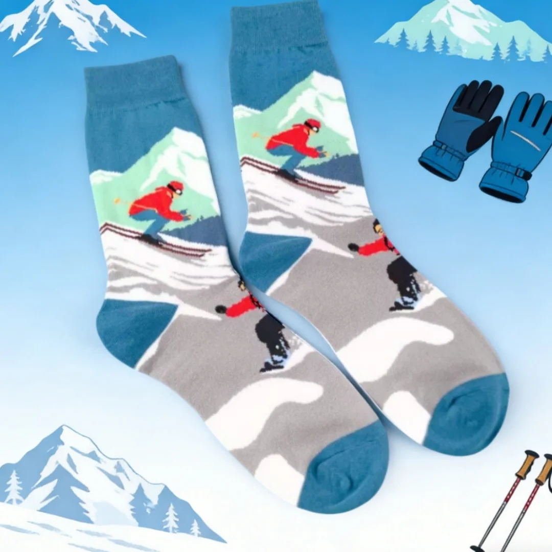 【1 Pair】Outdoor Skiing Elements Mid-calf Socks ,Versatile and Comfortable, Perfect For Casual and Sportswear Outfits
