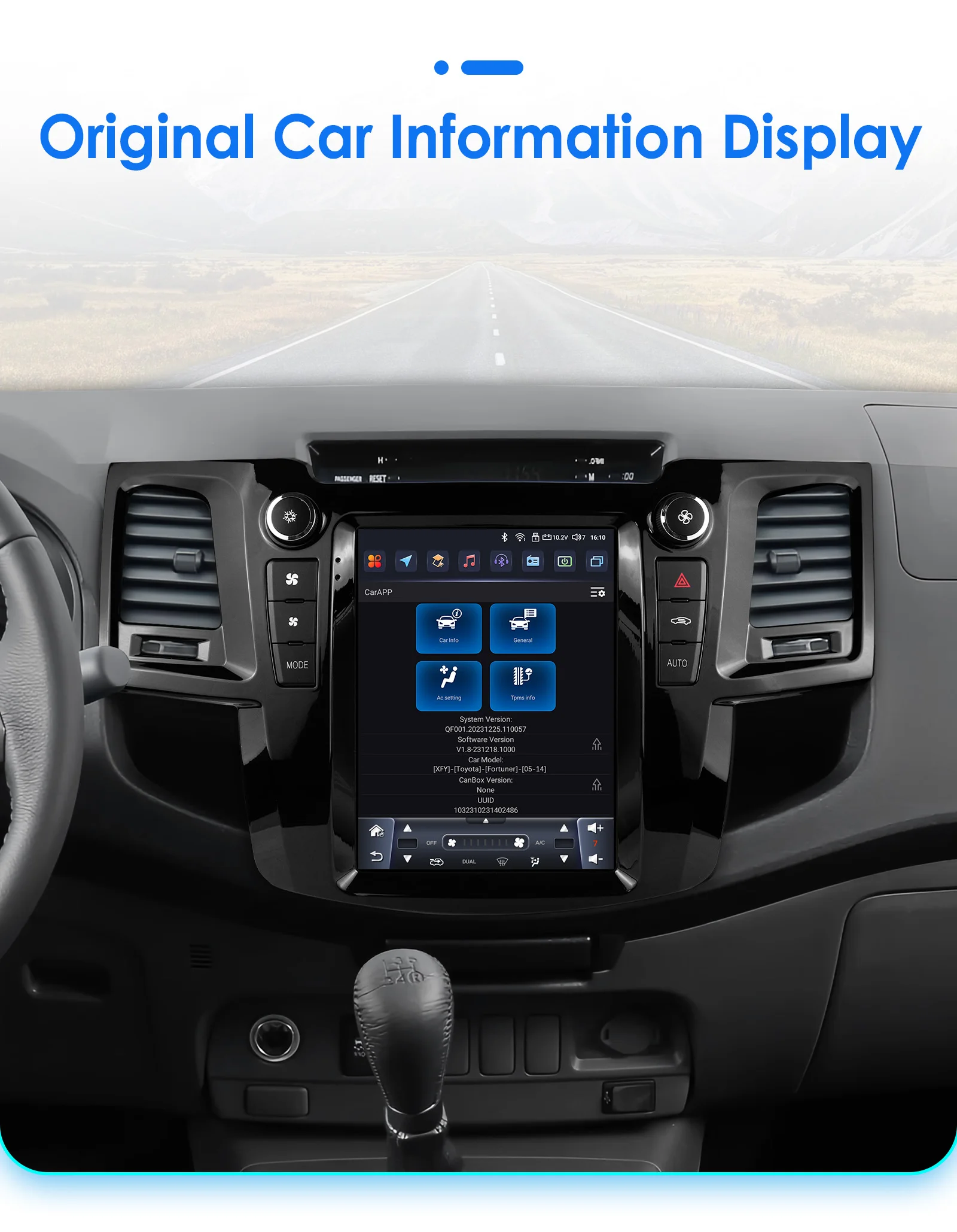 راديو سيارة Hizpo Android14 مقاس 9.7 بوصة لسيارة Toyota Fortuner Vigo Hilux 2005 - 2014 Atuo AC Telsa Style الوسائط المتعددة 4G CarPlay GPS 360 ° كام