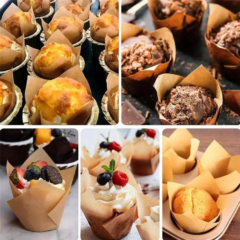AEE4-120 Counts Natural Tulip Cupcake Liners For Baking Cups, Parchment Paper Muffin Liners Holders, Tulip Cupcake Liners