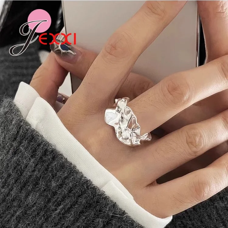 Summer 925 Sterling Silver Ring Irregular Three-Dimensional Sea Shell Design With Pleated Wide Surface Women's Accessories