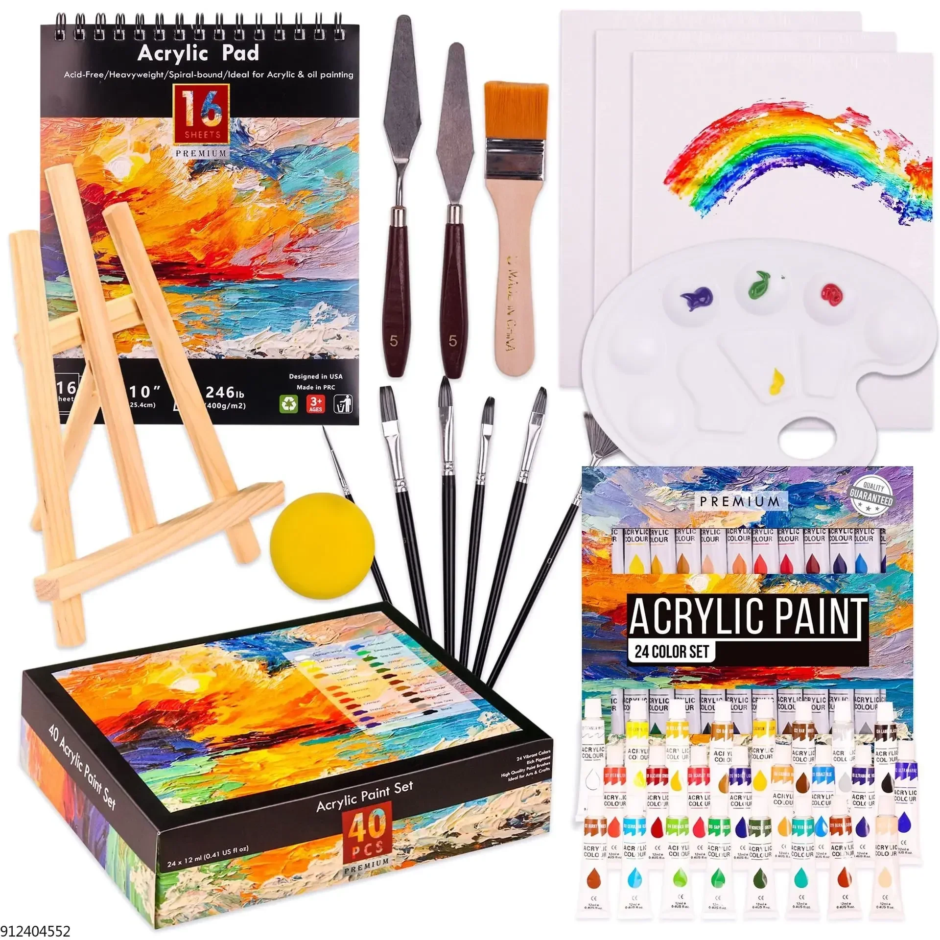 Supplies Pads,palette,paintnife Set Paint With for Brushes,easel,painting 40pcs Pigments Painting 12ml Art Acrylic Beginners