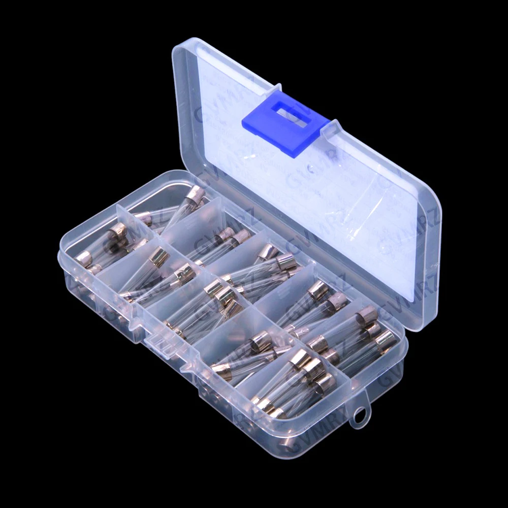 50PCS 6X30MM 0.5A-20A Glass Fuse Tubes 250V Box 0.5A 1A 2A 3A 5A 6A 8A 10A 15A 20A 6x30