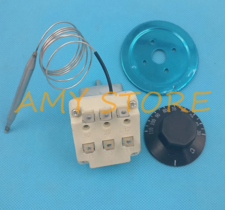 1Pc 6Pin 3Phase 380V 25A16A 30-110C50-300C Adjust Knob Probe TemperatureController Capillary ThermostatSwitch Boiler Tank Heater