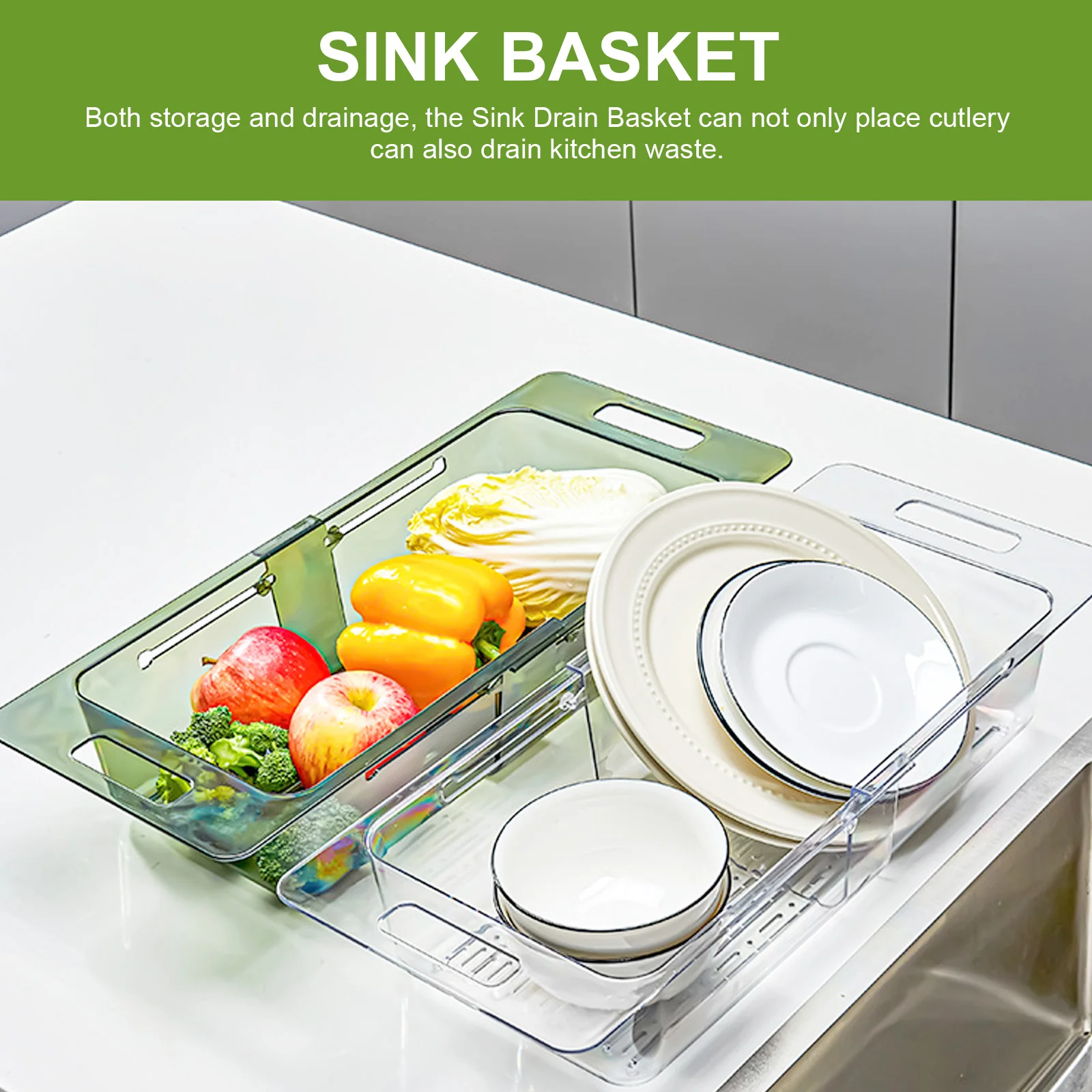 

Sink Retractable Drain Basket Smooth Edge Safe Material Multi Purpose Sink Rack Drying Strainer Organizer