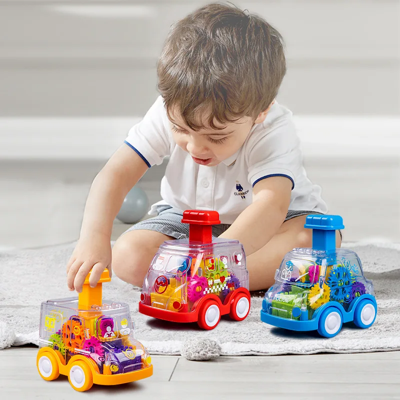 Kinderen Cartoon Press Gear Auto Speelgoed Inertie Pull-back Transparante Auto Baby Puzzel Glijden Speelgoed Kind Jongen meisje 1-3 Jaar Oud Cadeau