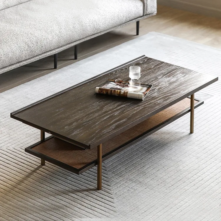 Coffee table medieval retro wabi style double-layer tea table small apartment creative designer rectangular dining table