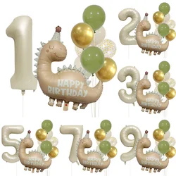 10pcs Retro Matte Caramel Colored Dinosaur Aluminum Foil Number Balloon Set Happy Birthday Party Decor Background Photo Prop