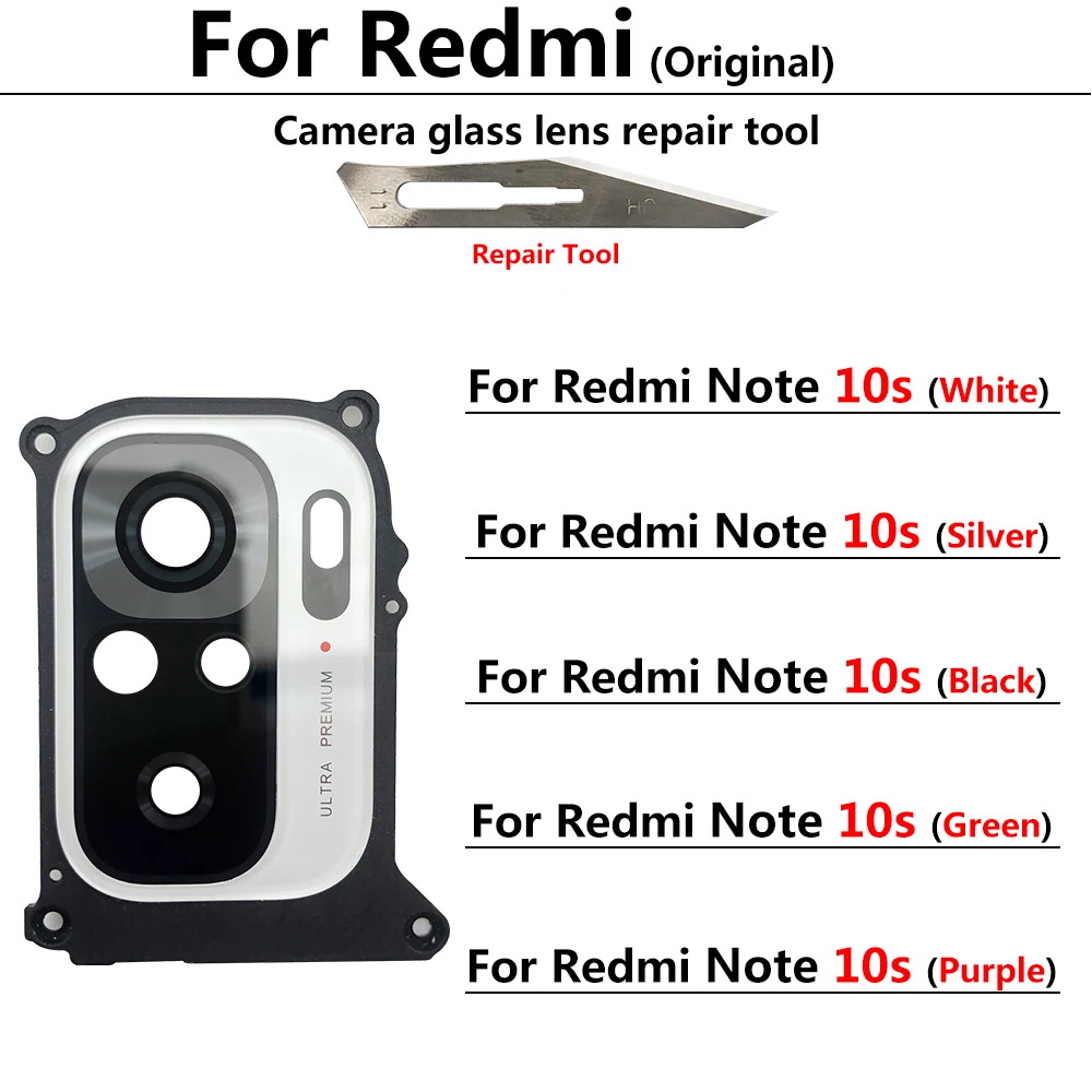 Back Rear Camera Glass Lens For Redmi Note 10S 10 Pro Camera Glass With Frame Holder Replacement