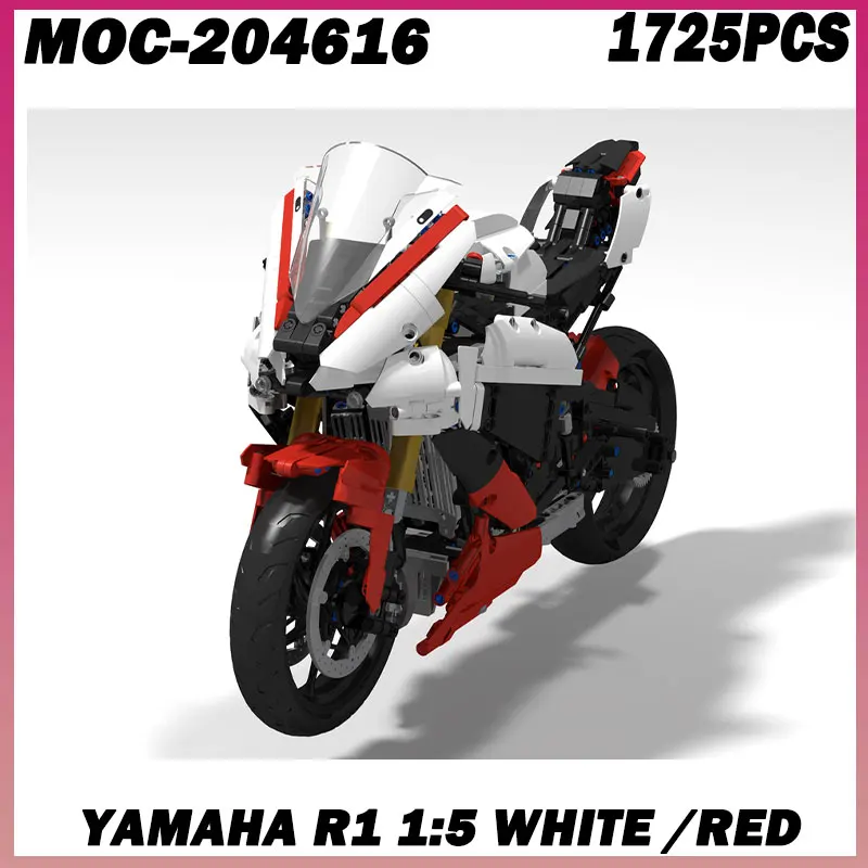 

1725PCS MOC-204616 YAMAHA R1 1:5 white /red Motorcycle Building Blocks City Racing Motor Bike Assembly Bricks Desktop Decoration