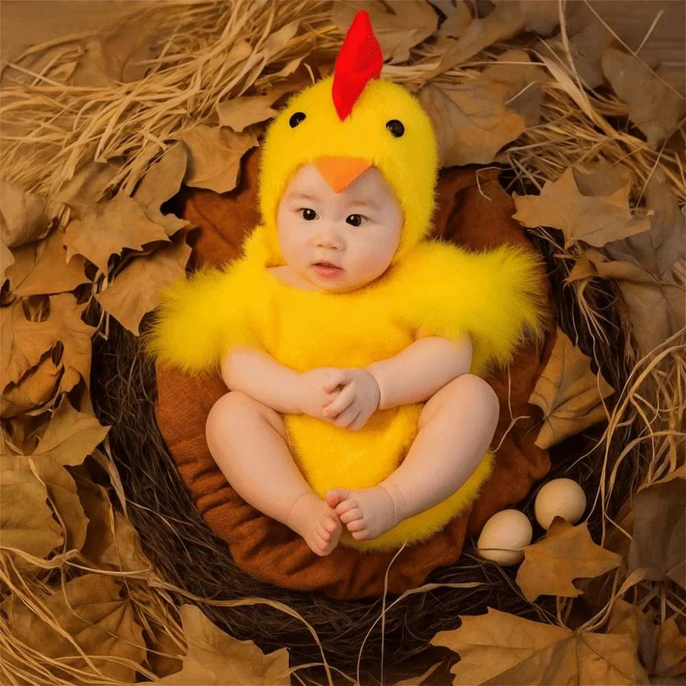 

Creative Chicken Baby Photography Suit Furry Romper Bodysuit Hat Set Chick Newborn Baby Costume Cute Design Unisex Animals