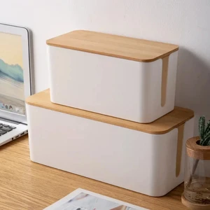 Cable Storage Box Wooden Power Line Storage Case Dustproof Charger Socket Organizer Wire Case Home Cable Winder Organizer 3 best sales unfinished wood boxes - №3