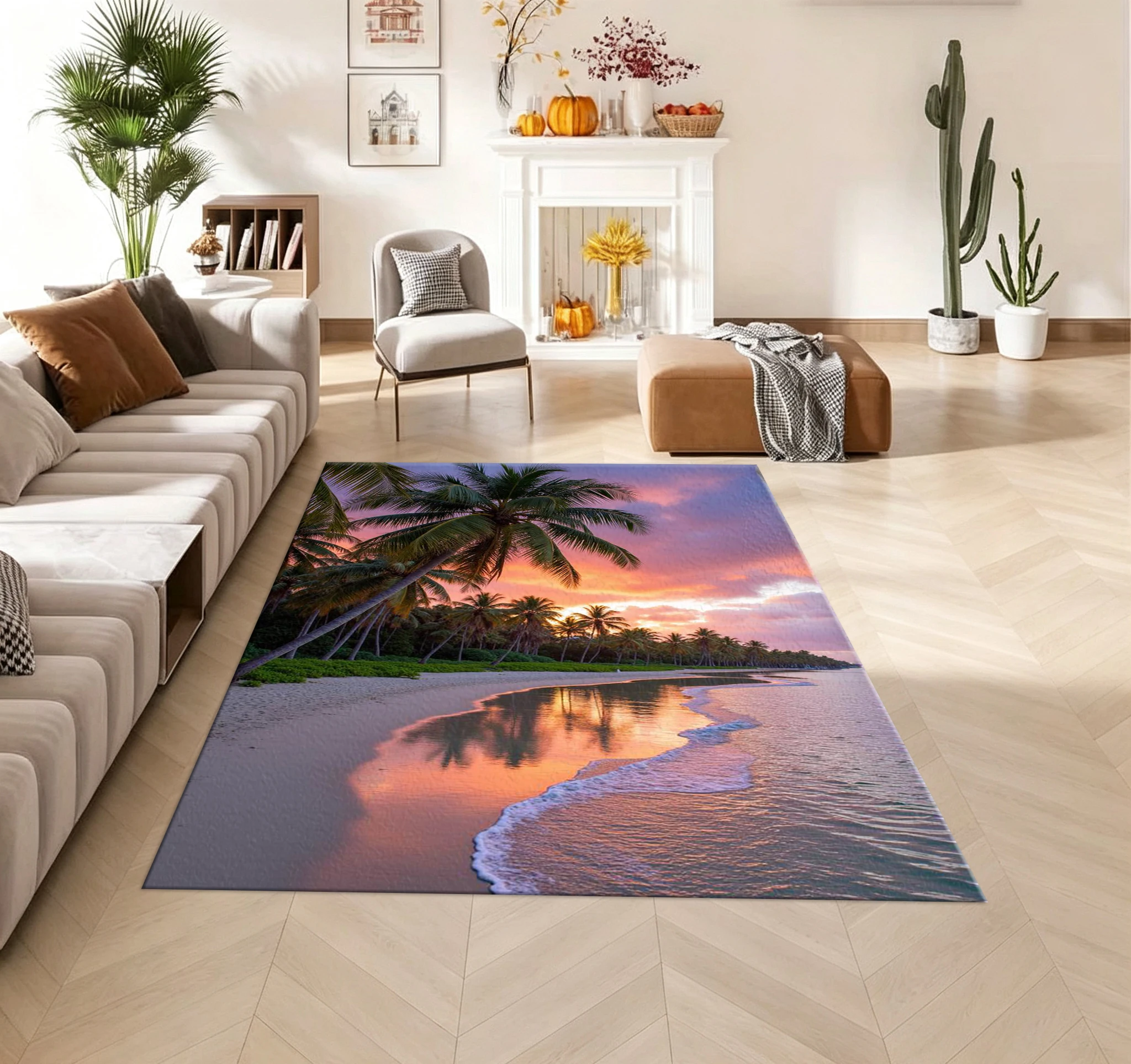 Tropical Beach Sunset Palm Tree Scenery Carpet Nature Print Rug Living Room Bedroom Floor Mat