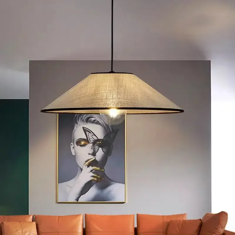 

French Fabric Lamp Wabi Sabi Hanging Light Nordic Cotton Linen Pendant Lamps Multi-Level Restaurant Lamp Bedroom Office Study
