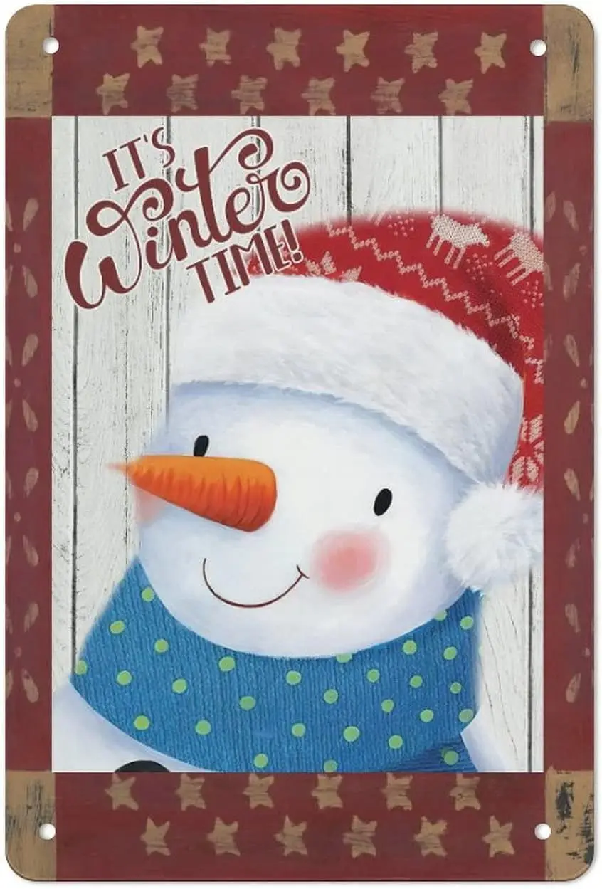 Its Winter Time! Christmas Snowman Plaque Winter Wreath Aluminum Tin Sign Christmas Snowman Wall Plaque for Home Garden Farmhous