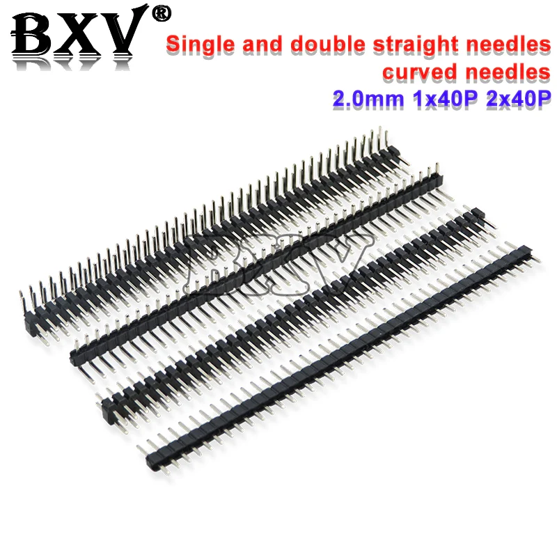 10PCS/LOT 40 Pin 1x40 2x40 Single Double Row Male 2.0 Breakable Pin Header Connector Strip For Arduino Black 2.0MM 90 Degrees