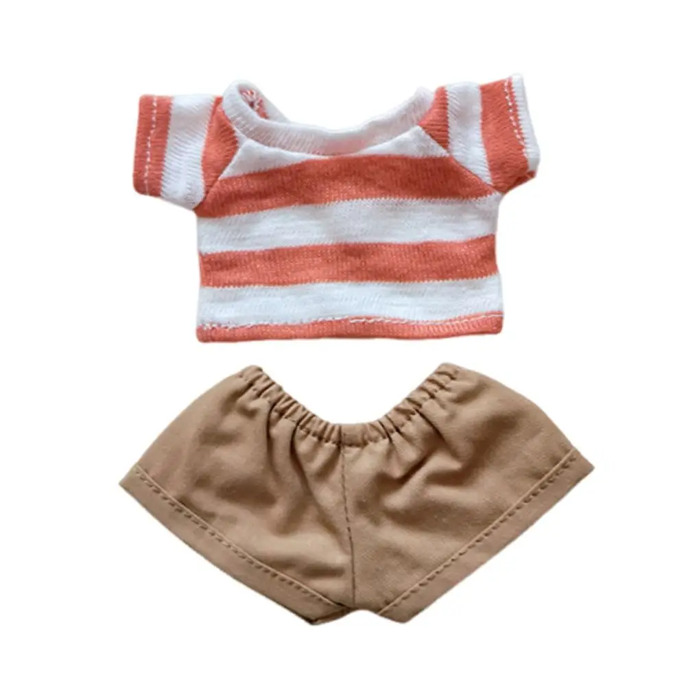 Top Pantaloncini Abiti per 17CM Doll Mini Doll Vestiti Sostituzione T-shirt fatta a mano Set Pantaloncini camicia a righe fai-da-te