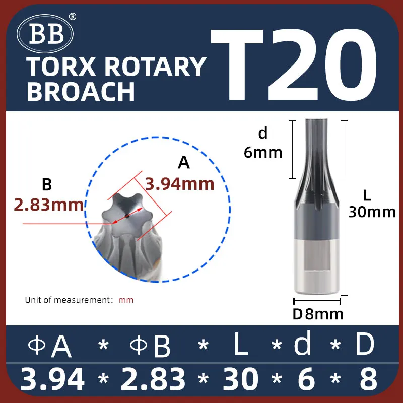 Bb torx rotierende Brosche Sterne Schneidkopf schrauben cnc Stanz werkzeug für Stahl Aluminium Kupfer 8mm