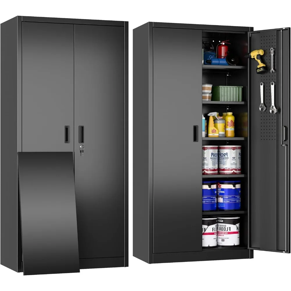 

Metal Garage Cabinet, 71” Tool Storage Cabinet with 2 Doors and 5 Adjustable Shelves, Pegboards for Office, Home, Garage, Gym, S