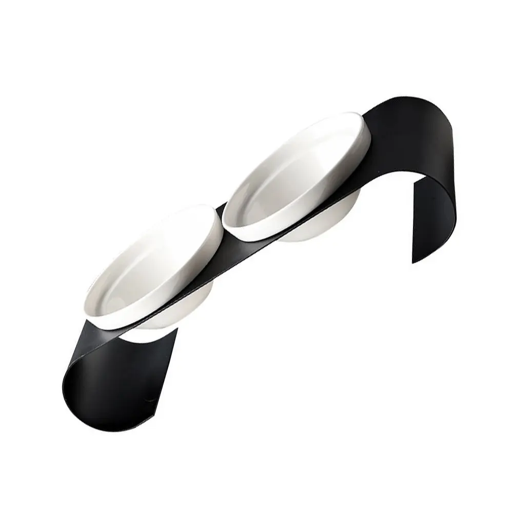 

1Pcs Raised Cat Food Bowl Ceramic Double Bowl Iron Bracket Black White Elevated Pet Feeder Dish Stable Holder Ceramic Cat Feeder