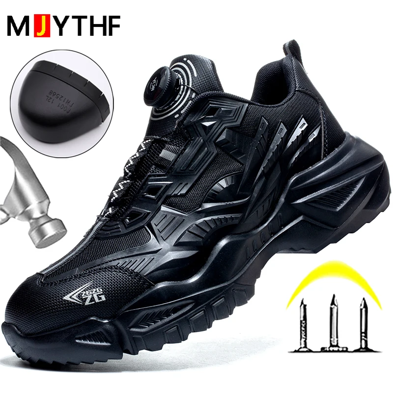 Rotating Buttons Safety Shoes Men Fashion Work Sneakers Steel Toe Shoes High-quality Work Shoes Puncture-Proof Protective Shoes