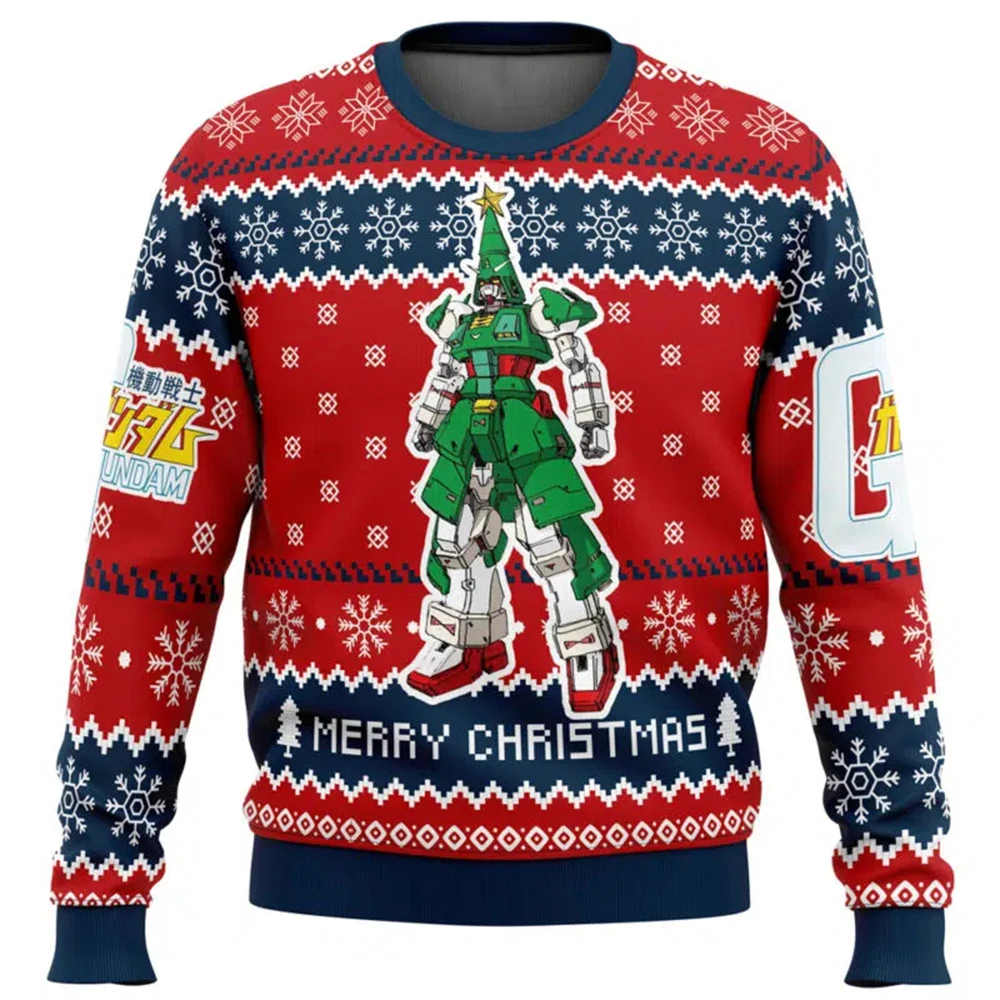 Anime Mecha Ugly Christmas Sweater Men Women Pullover Hot Sale Round Neck Long Sleeve Top Christmas Clothing 2025 New Sweatshirt