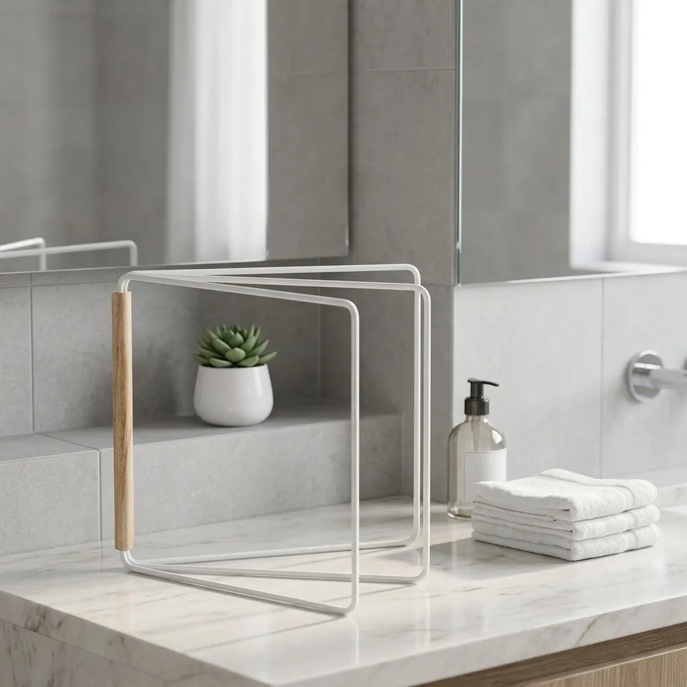 Bathroom Cloth Organizer Foldable Towel Rack Carbon Steel Construction 180 Degree Rotation Foldable Towel Rack For Kitchen