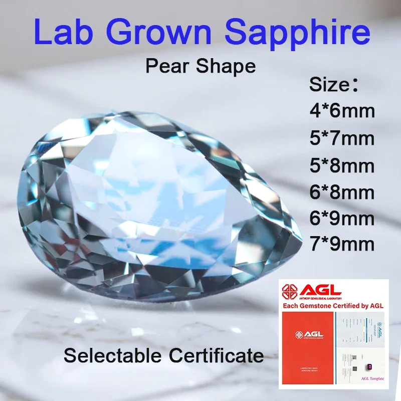 

Top Quality Lab Grown Sapphire Pear Shape Green Color VVS1 Gemstone Charms Beads for Jewelry Making Selectable AGL Certificate