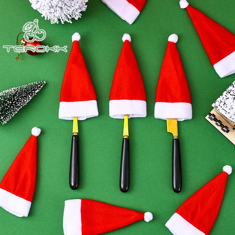 10PCS Mini Christmas Hats Cutlery Knifes Forks Holders Silverware Holder Xmas Hat Tableware Cutlery Bags