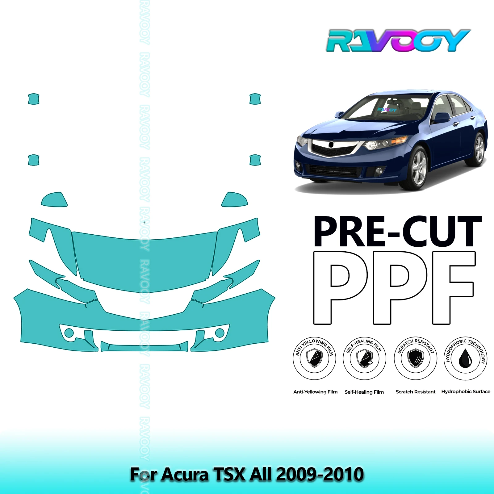 RAVOOY Custom-Fit Precut TPU PPF Front Kit Clear Bra Stone Guard EU UK For Acura TSX All 2009-2010