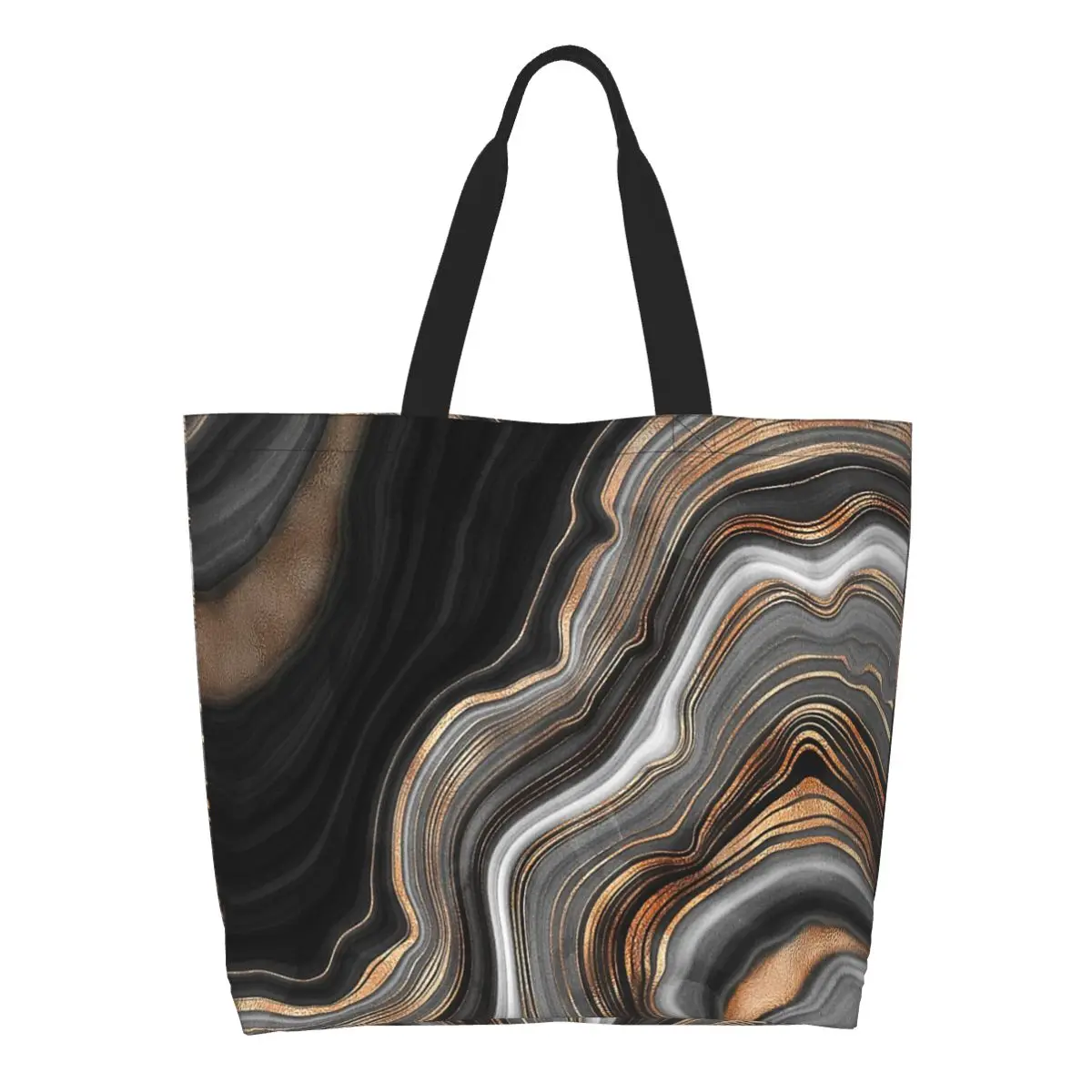 Elegant Black And Gray Faux Marble With Gold Veins Shopping Tote Bag Canvas Shoulder Bags Shopper Grocery Handbag for Women