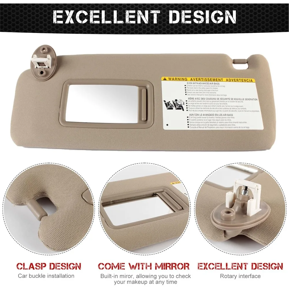 حاجب من الشمس على الجانب الأيسر للسائق لسيارة Toyota 4RUNNER 2010 11 12 13 14 15 16 17 18 19 20 21 22 2023 74320-35A91-B1 مع ضوء