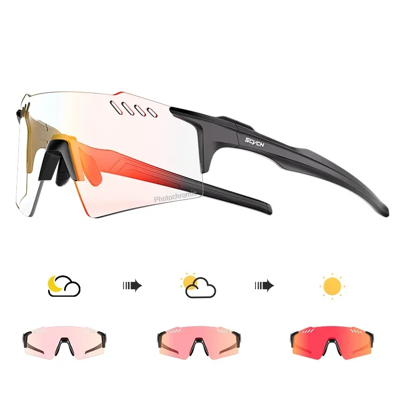 SCVCN UV400 Photochromic Cycling Glasss Sports Running Sunglasses Men Outdoor Drving Bicycle Goggles MTB Eyewear 1 Lens