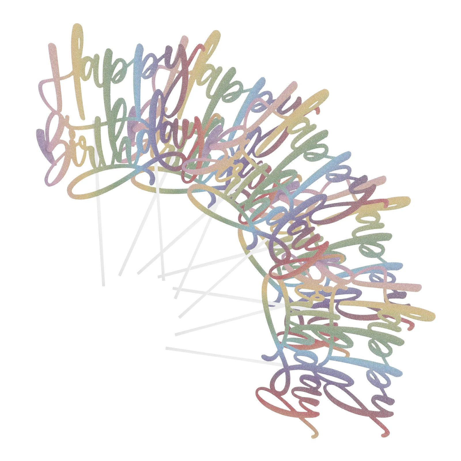 

5Pcs Sturdy Reusable Rainbow Glitter Happy Birthday Cake Topper Vibrant Cupcake Picks for Joyful Parties Cake Toppers