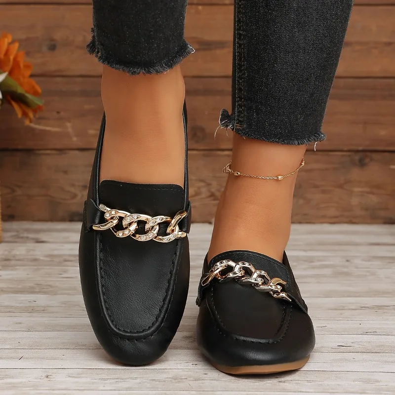 Fashionable Round Toe Chain Casual Women's Flats and Loafers 2026 New Simple Soft Soled Comfortable Women Shoes Сабо Женские