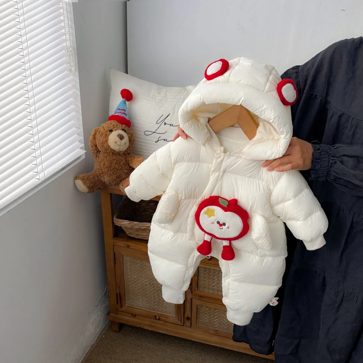 新生児用冬用裏起毛ロンパースセット 韓国風スレ漫画デザイン 高伸縮性 通気性 C...