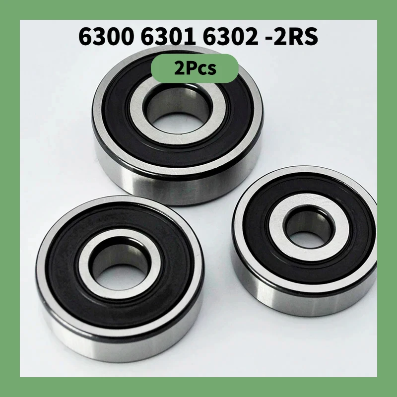 2pcs Premium Bearing 6300 6301 6302 2RS Sealed Chrome Motorcycle Motor Bike Deep Groove Ball Bearings