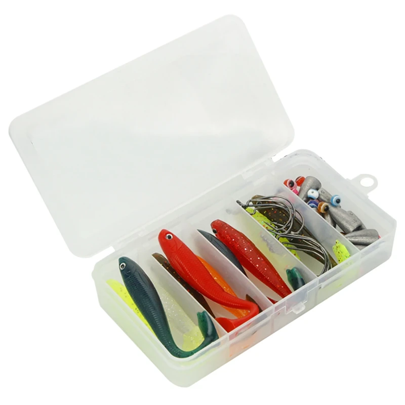 

50Pcs/Set Fishing Lure Kit Silicone Soft Bait Fish Hook Bait Set Fishing Lures For Ocean Rock Fishing