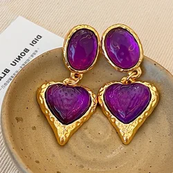 XIALUOKE Vintage Metal Geometric Heart Drop Earrings For Women Hyperbole Big Earrings Party Jewelry Accessories Gift