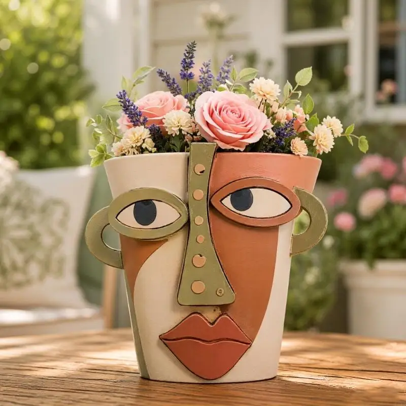 

Artistic Face Planter Pot Colorful Design Flower Pot For Succulents And Small Plant Indoor Outdoor Decor M4YD