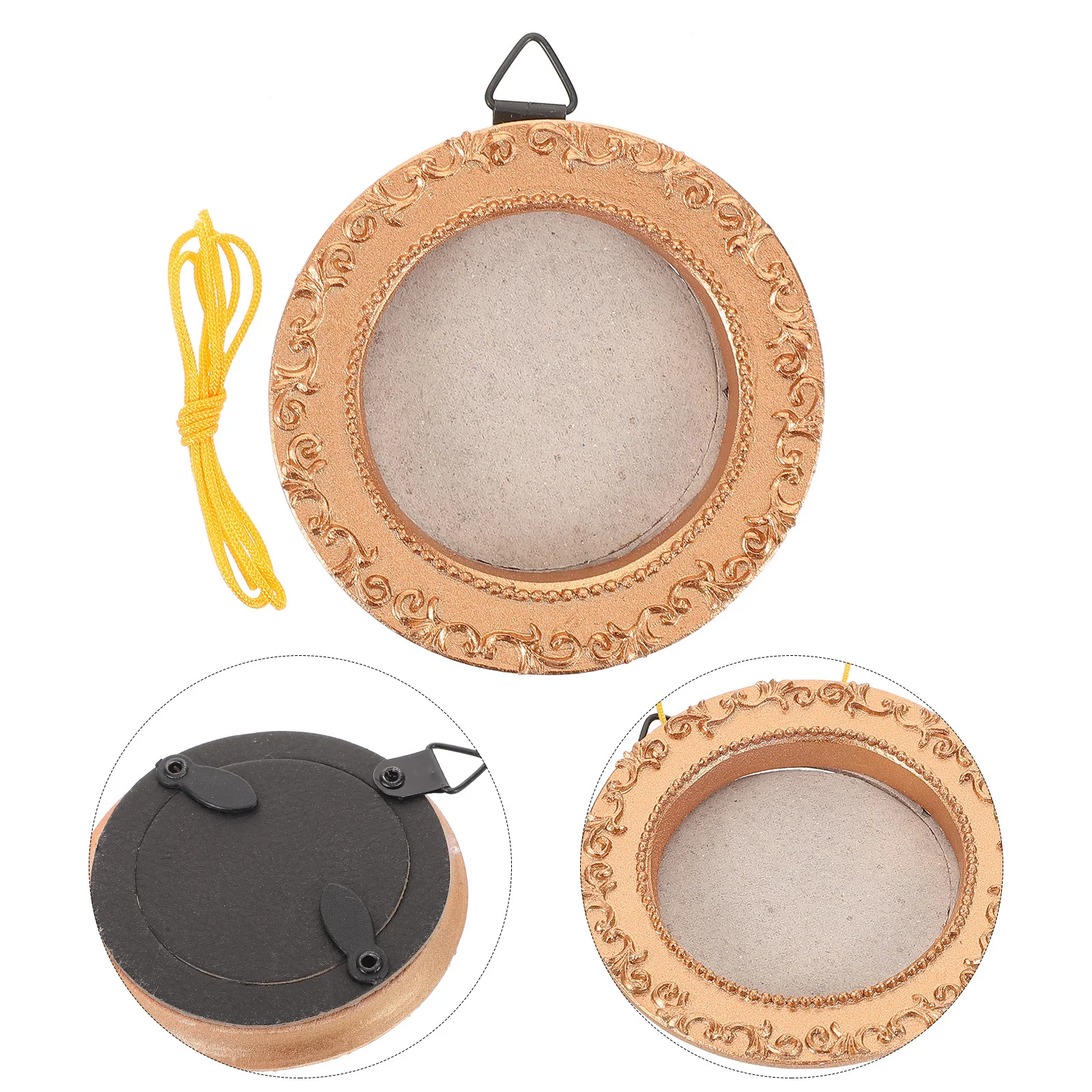 

Small Gold Photo Frame Ornament Creative Miniature Round Baroque Style Tree Hanging Decor for Xmas Party Memory Display