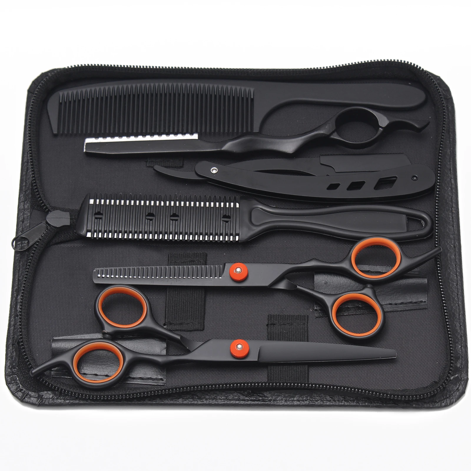 Hair Scissors 6'' Japan Stainless Colorful Hairdressing Scissors Kit Black Haircut Set Thinning Scissors Comb Barber Shop C1001