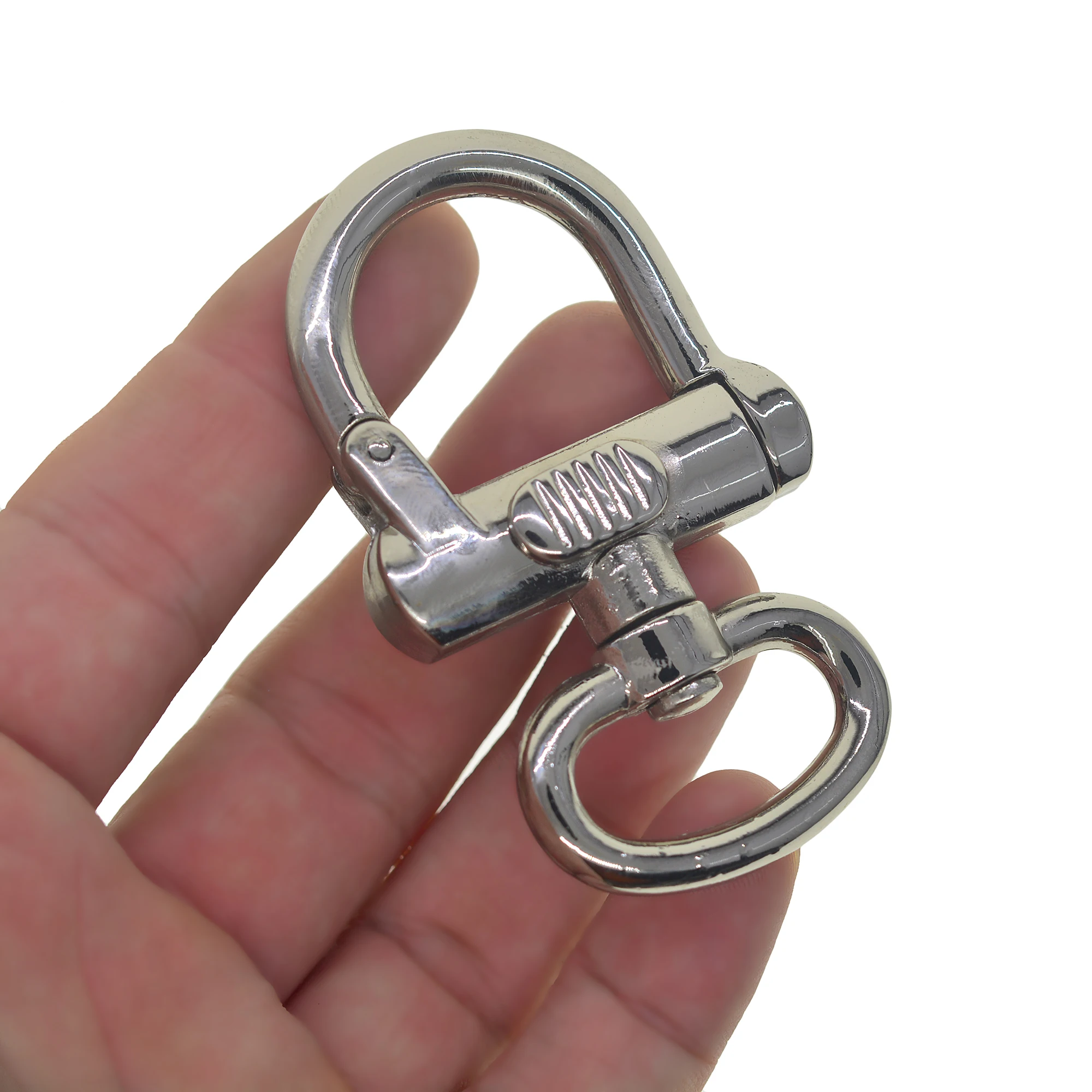 solid metal silver plated sweden slide lock nautical carabiner hook Oval swivel ring leather craft DIY keychains FOB dog leash