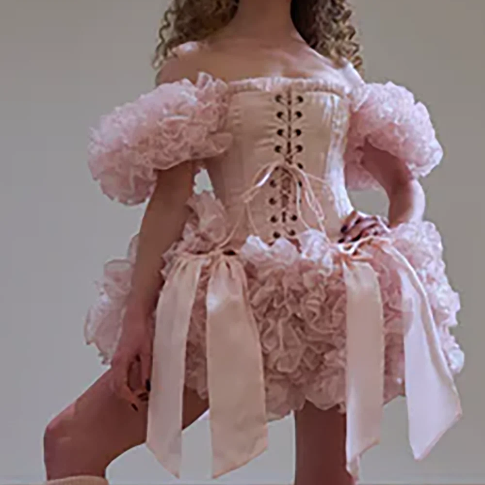 خمر الوردي الدانتيل يصل تول Ruched القوس ألف خط فساتين السهرة الرسمية حفلة عيد ميلاد فساتين حفلات مخصصة #1