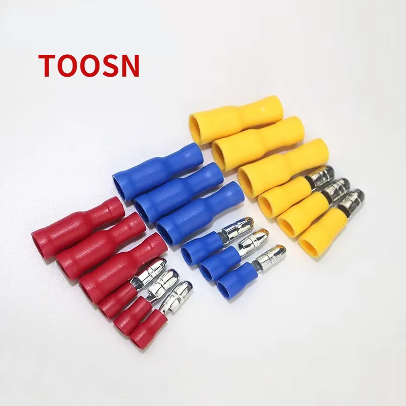 

LDDQ High Quality 50Pair Bullet Type Wire Splice Crimp Terminal Set 22-10AWG Quick Connector Audio Wiring Fully Insulated Kit