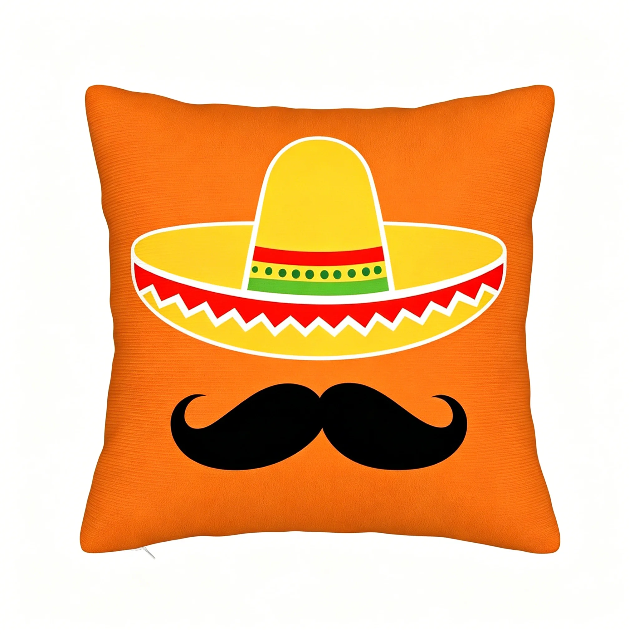 Mexican Sombrero Mustache Pillow Cover Orange Cinco de Mayo Cushion Case for Party Decor
