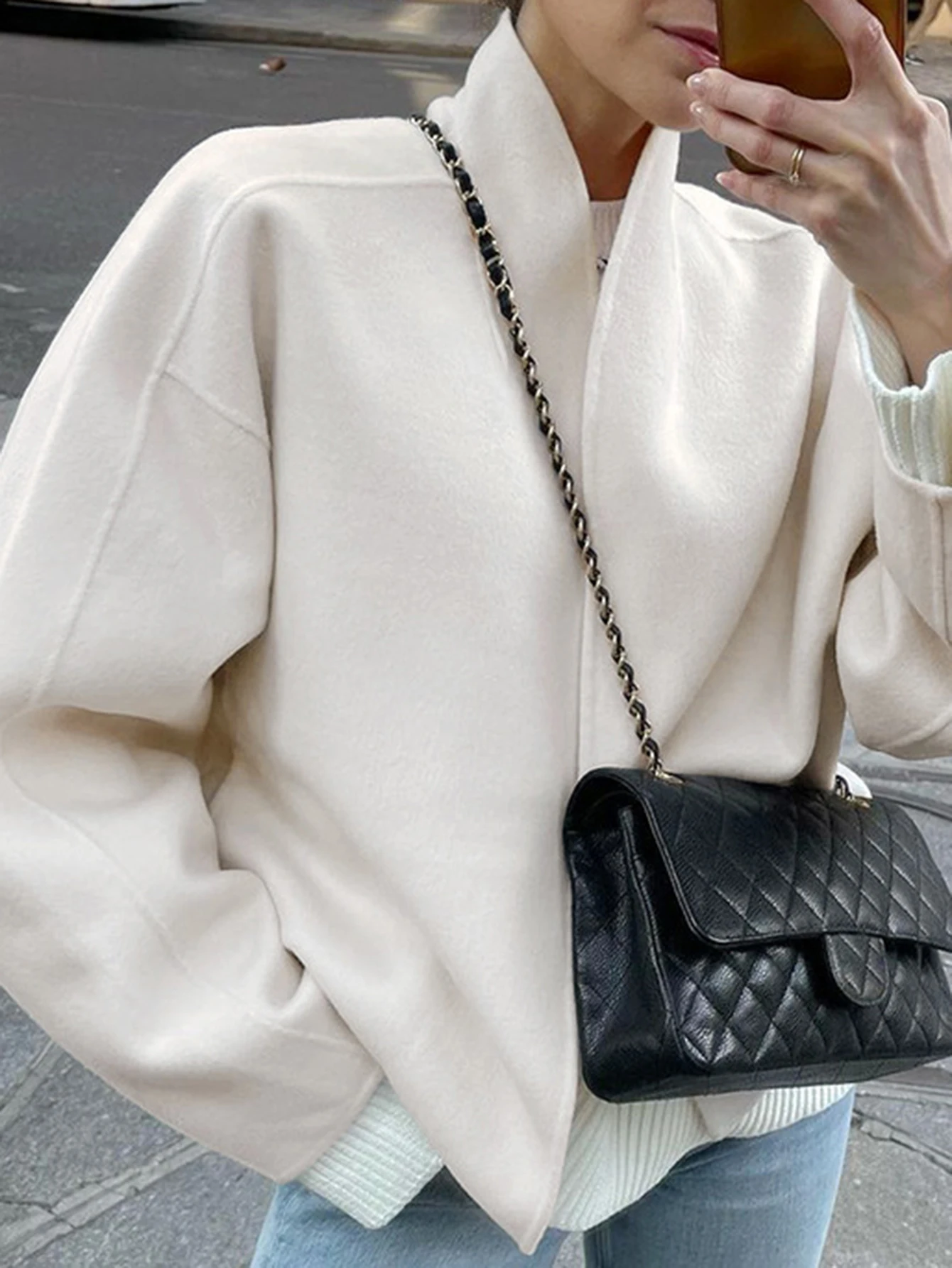 

Женские однотонные повседневные пальто с длинным рукавом и воротником-стойкой, осень-зима, модные повседневные приличные простые свидания с открытой передней частью