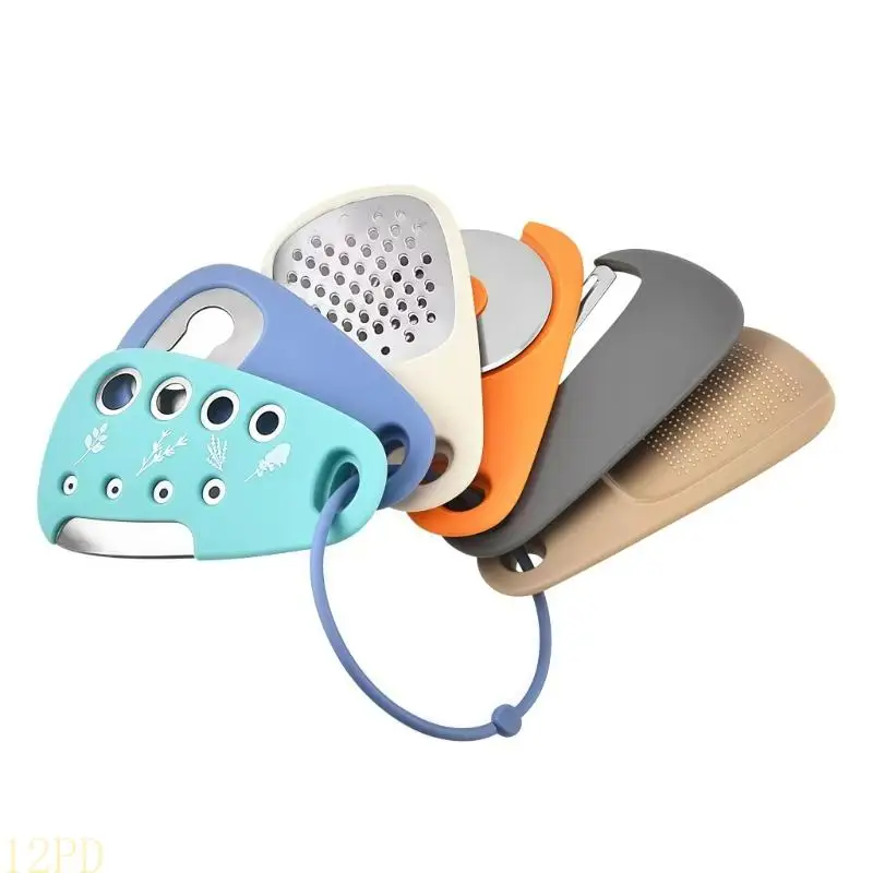 12PD Modern Nonrust Steel Kitchens Tool Assembly Containing Peelers Pizza Cutter Grater Bottle Opener Garlic Press Herb Choppers